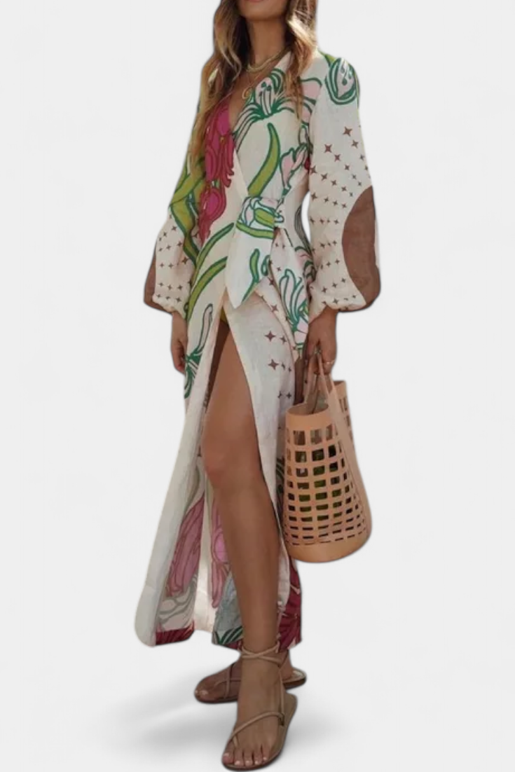 Fana Floral Wrap Dress with Bow Waist