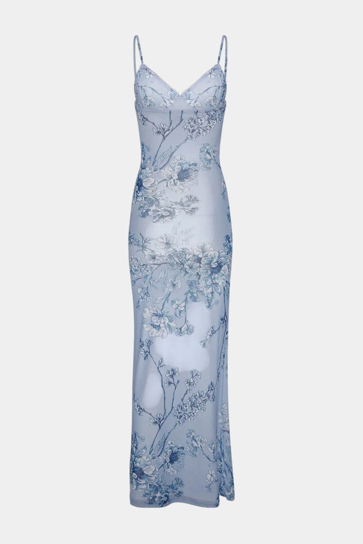 Iris Blue Dress with Floral Lace