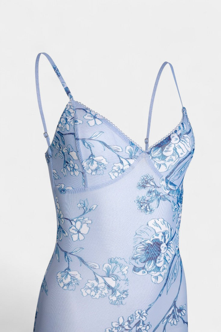 Iris Blue Dress with Floral Lace