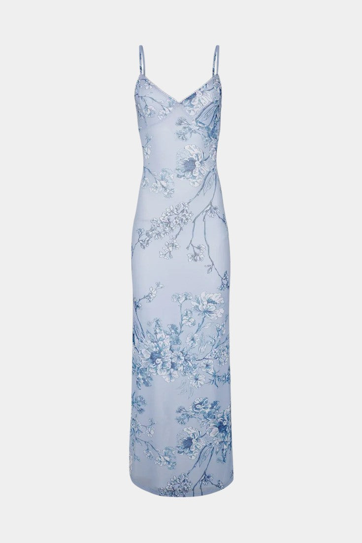Iris Blue Dress with Floral Lace