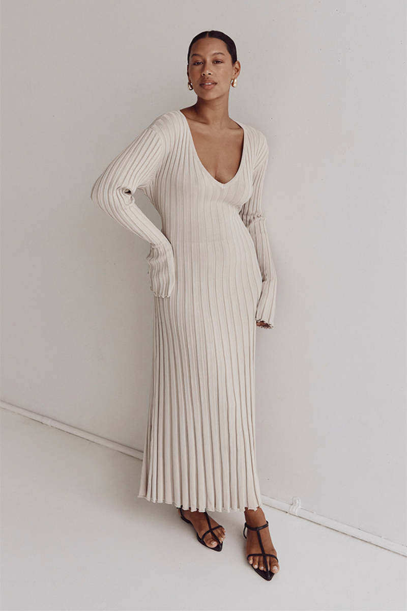 Gloria Ribbed Knit Dress with Belt
