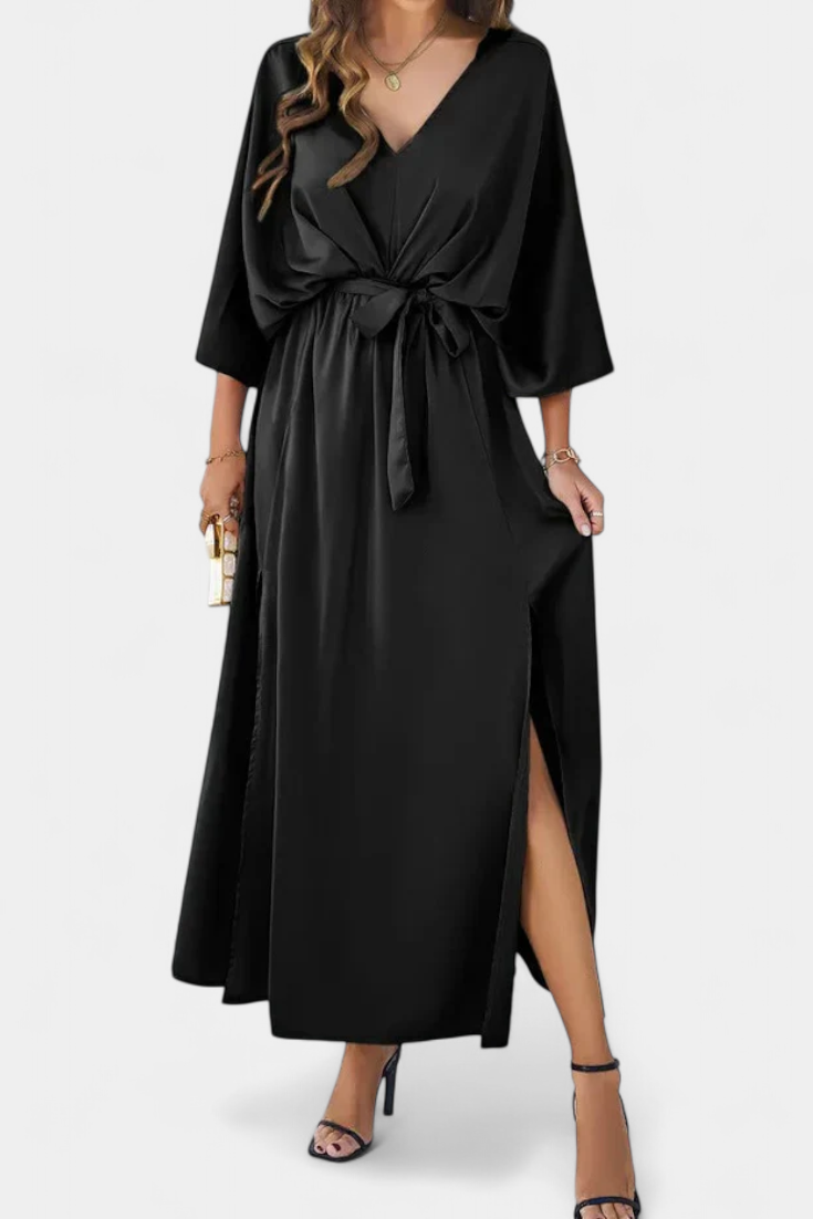 Milly Chic Dress with Slit and Bow Belt