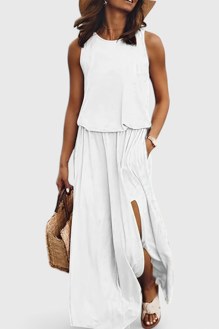 Dianne Sleeveless Side Slit Loose Fit Dress