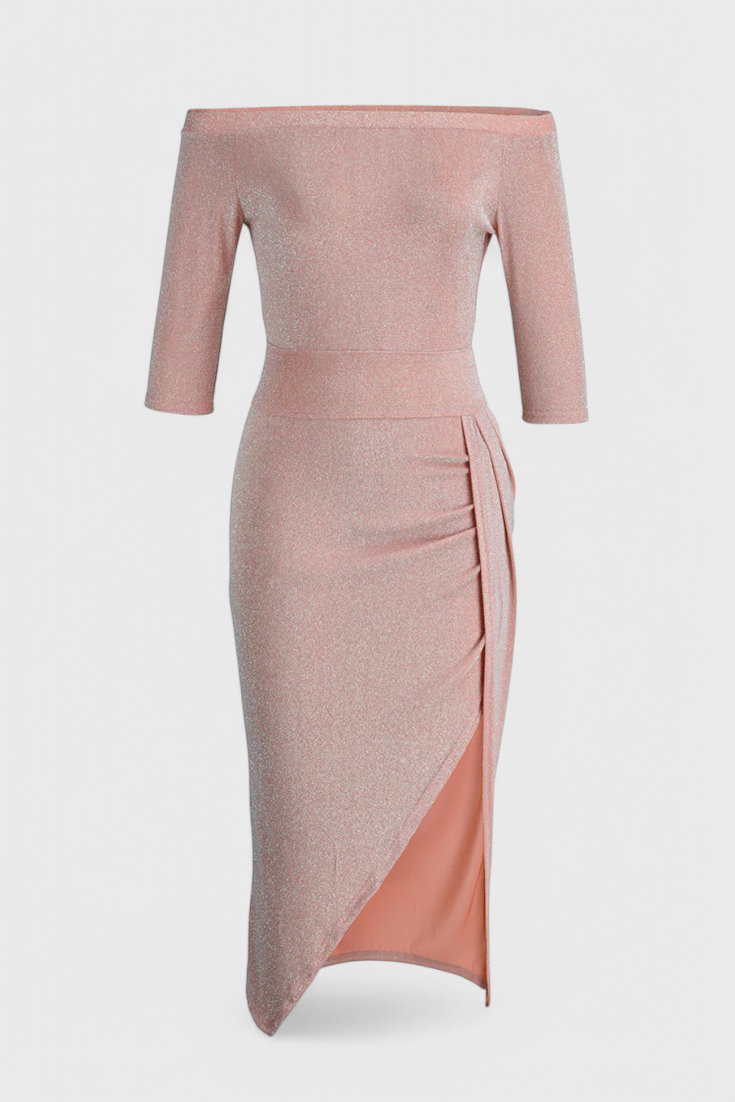 Alexa Off-the-Shoulder Satin Dress with Slit
