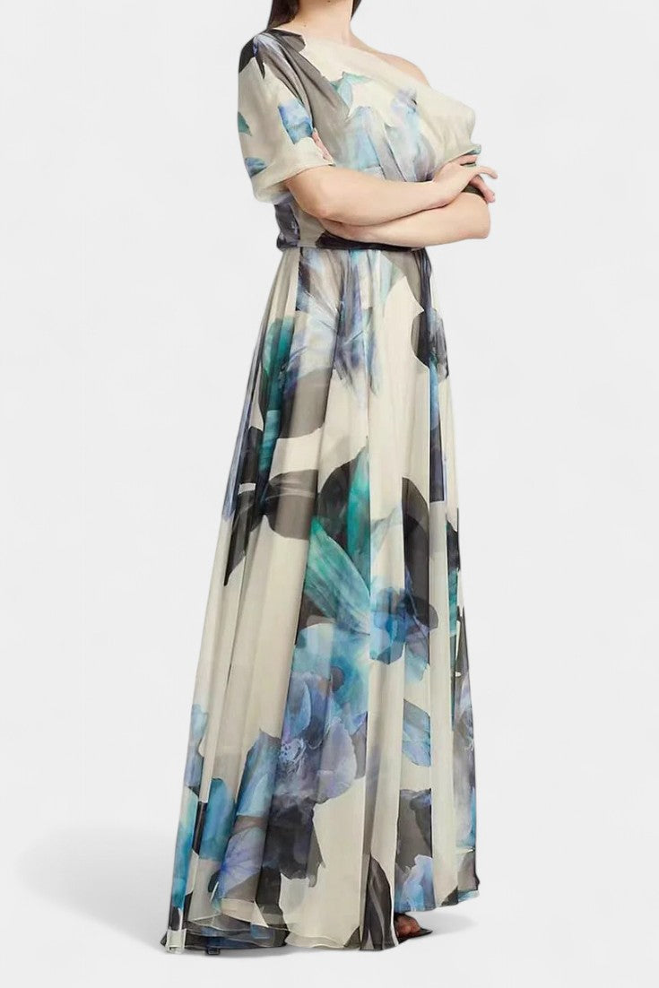 Sanaa Abstract Floral One Shoulder Dress