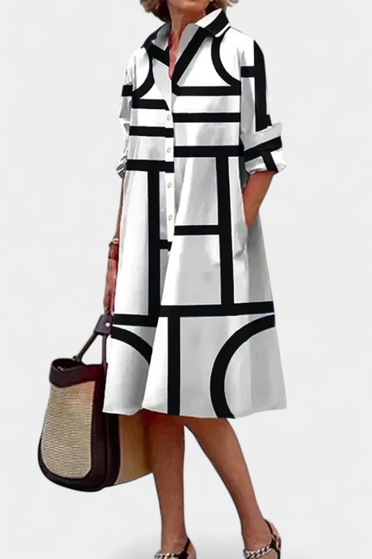 Larissa Cotton and Silk Dress with Geometric Design