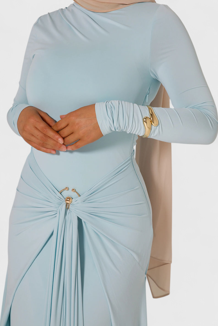Fatima Pleated Bodycon Dress with Metallic Accessories