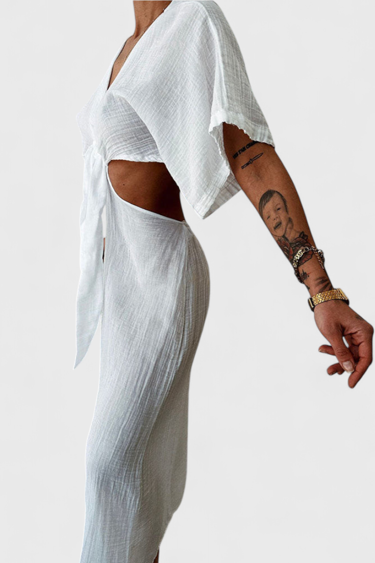 Myra Long Dress with Front Bow and Cut-Out Details