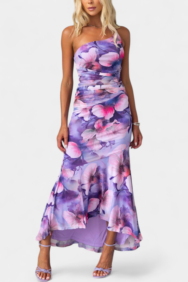 Abigail Floral Asymmetrical Sleeve Dress