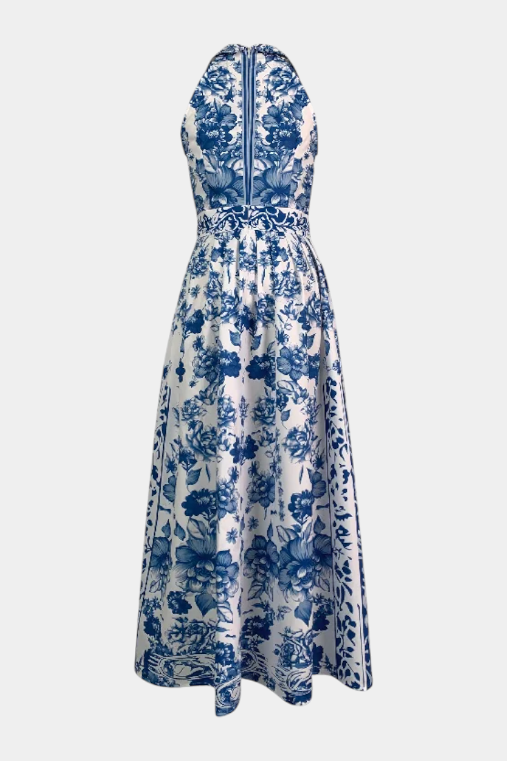 Shante Floral A-Line Dress with Turndown Collar
