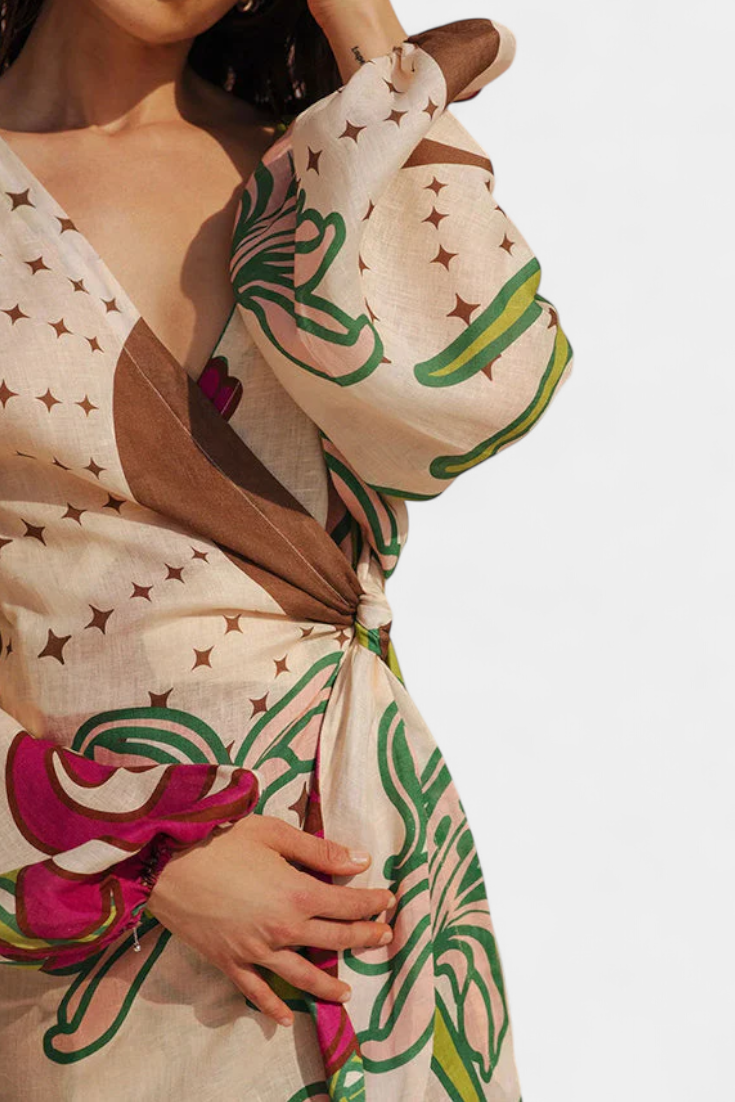 Fana Floral Wrap Dress with Bow Waist