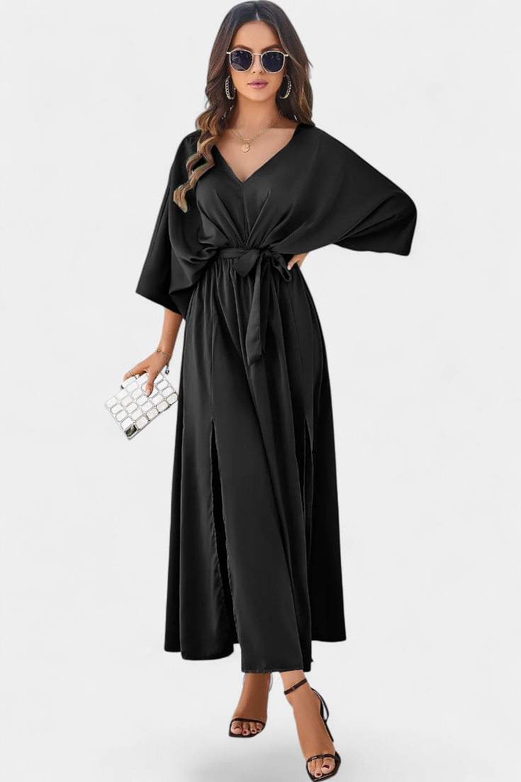 Milly Chic Dress with Slit and Bow Belt