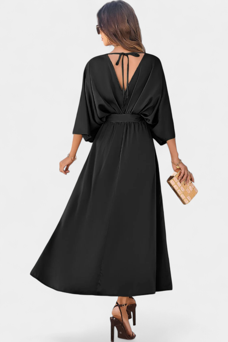 Milly Chic Dress with Slit and Bow Belt
