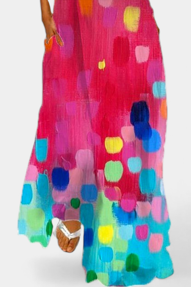 Colorful Sleeveless Dress with V-Neckline