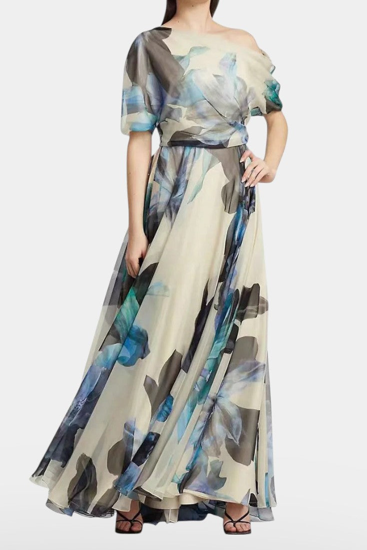 Sanaa Abstract Floral One Shoulder Dress