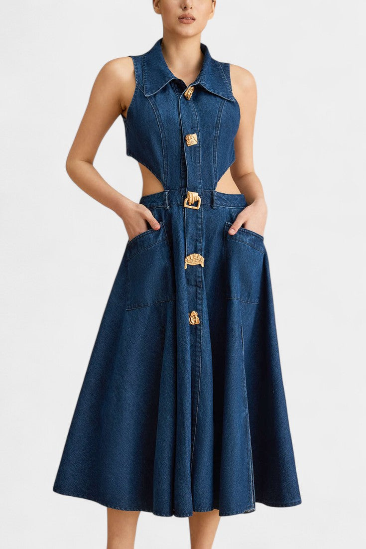 Alia Sleeveless Denim Dress with Elegant Cutout