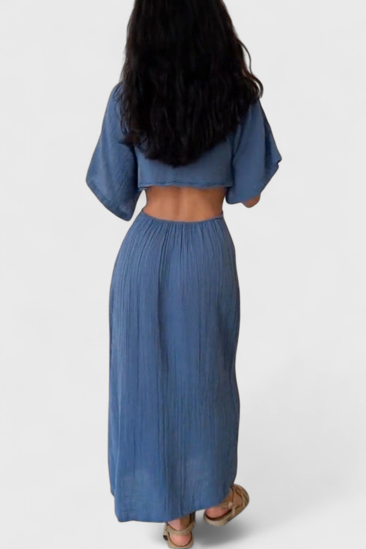 Myra Long Dress with Front Bow and Cut-Out Details