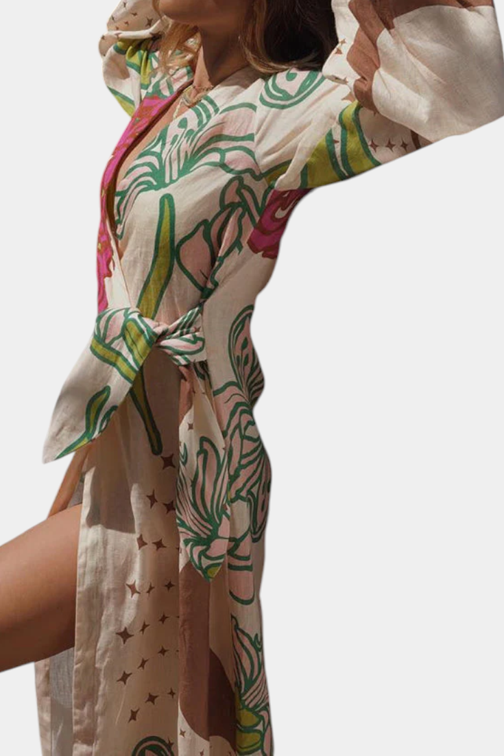 Fana Floral Wrap Dress with Bow Waist