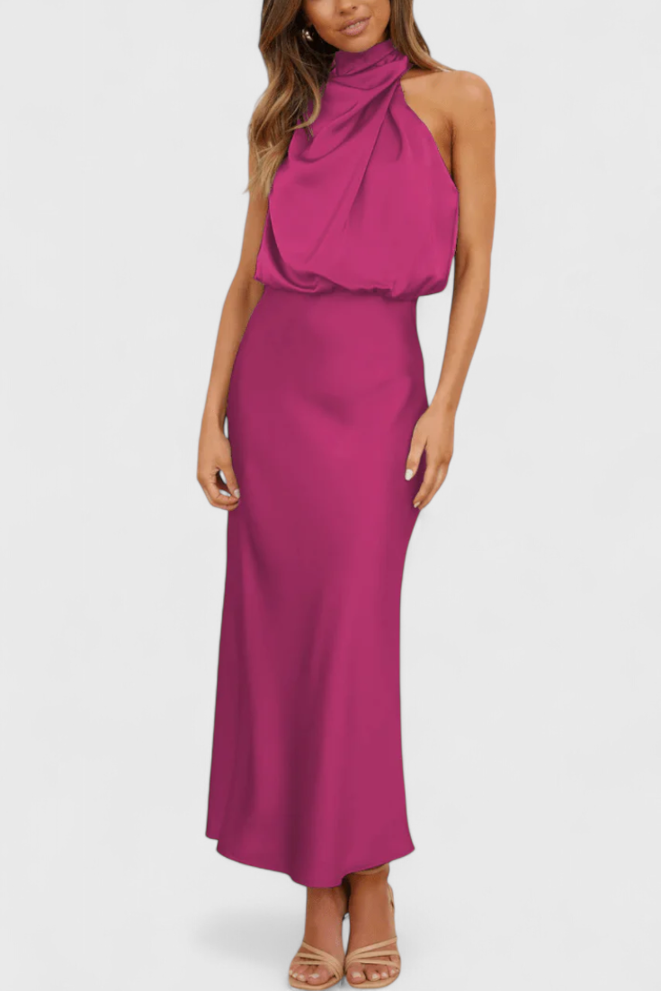 Rina Elegant Halter Neck Draped Dress