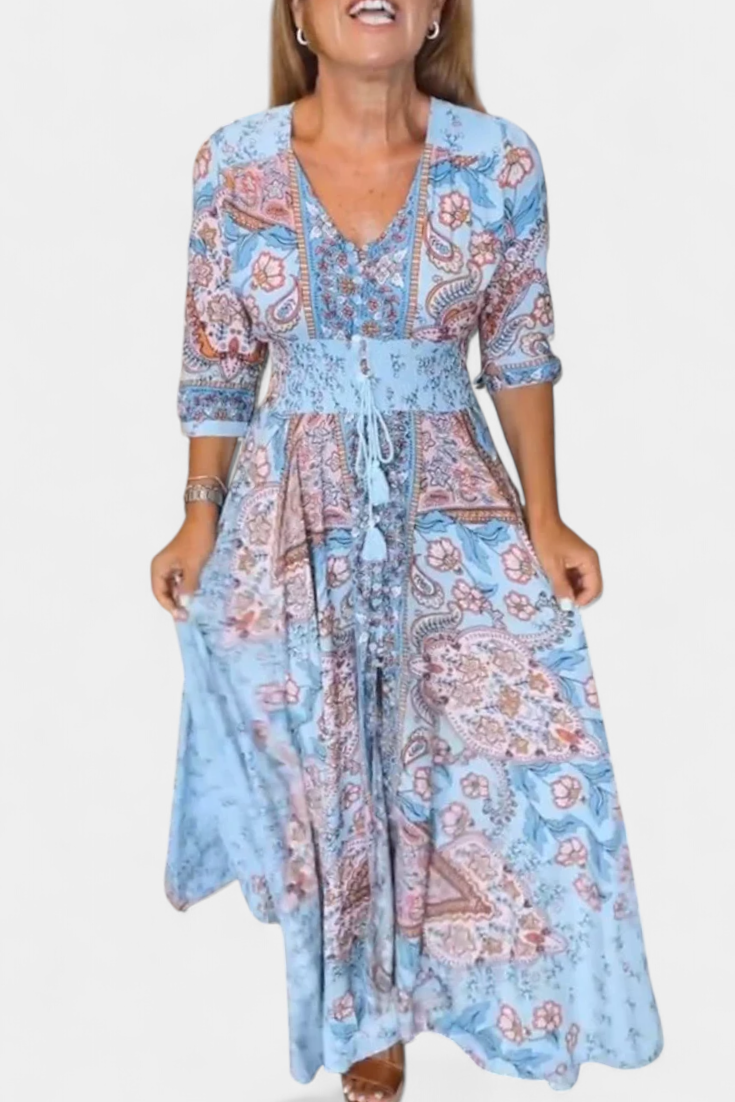 Dunya Casual Summer Dress with V-Neckline