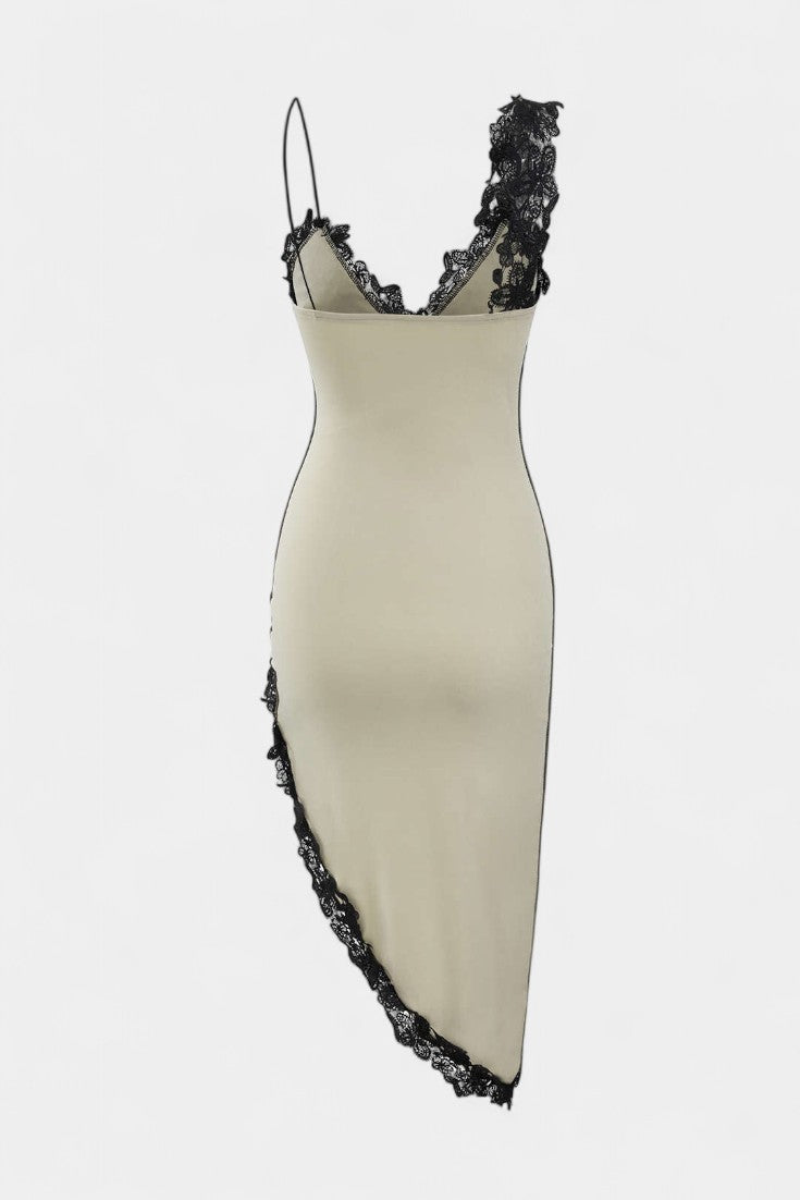 Diana Asymmetrical Midi Dress with Lace Panel