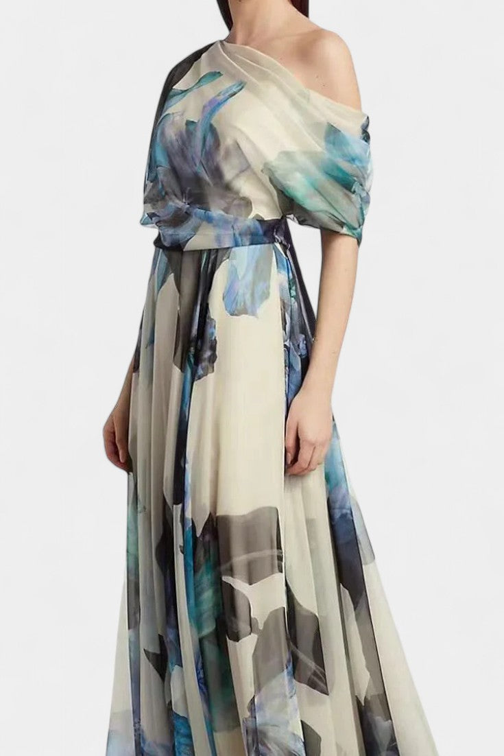 Sanaa Abstract Floral One Shoulder Dress