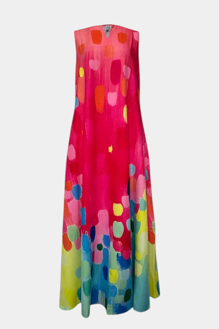 Colorful Sleeveless Dress with V-Neckline