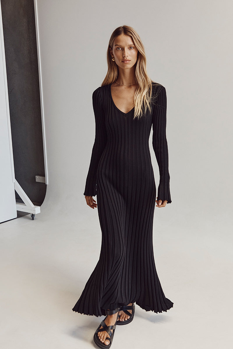 Gloria Ribbed Knit Dress with Belt