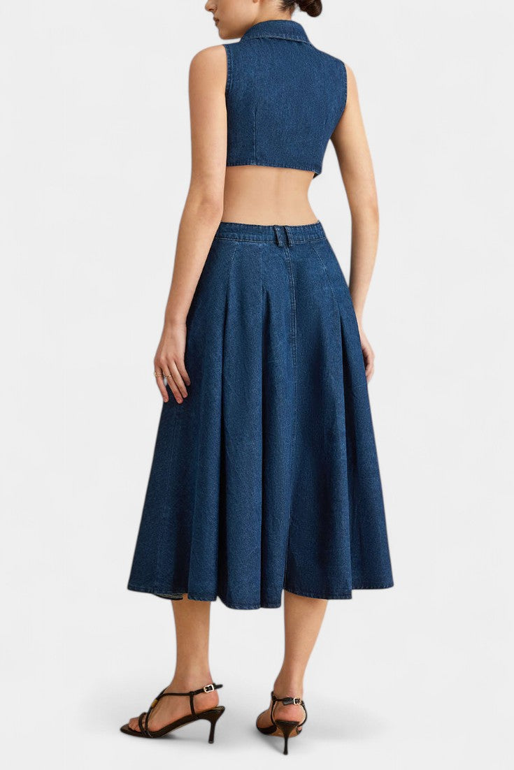 Alia Sleeveless Denim Dress with Elegant Cutout