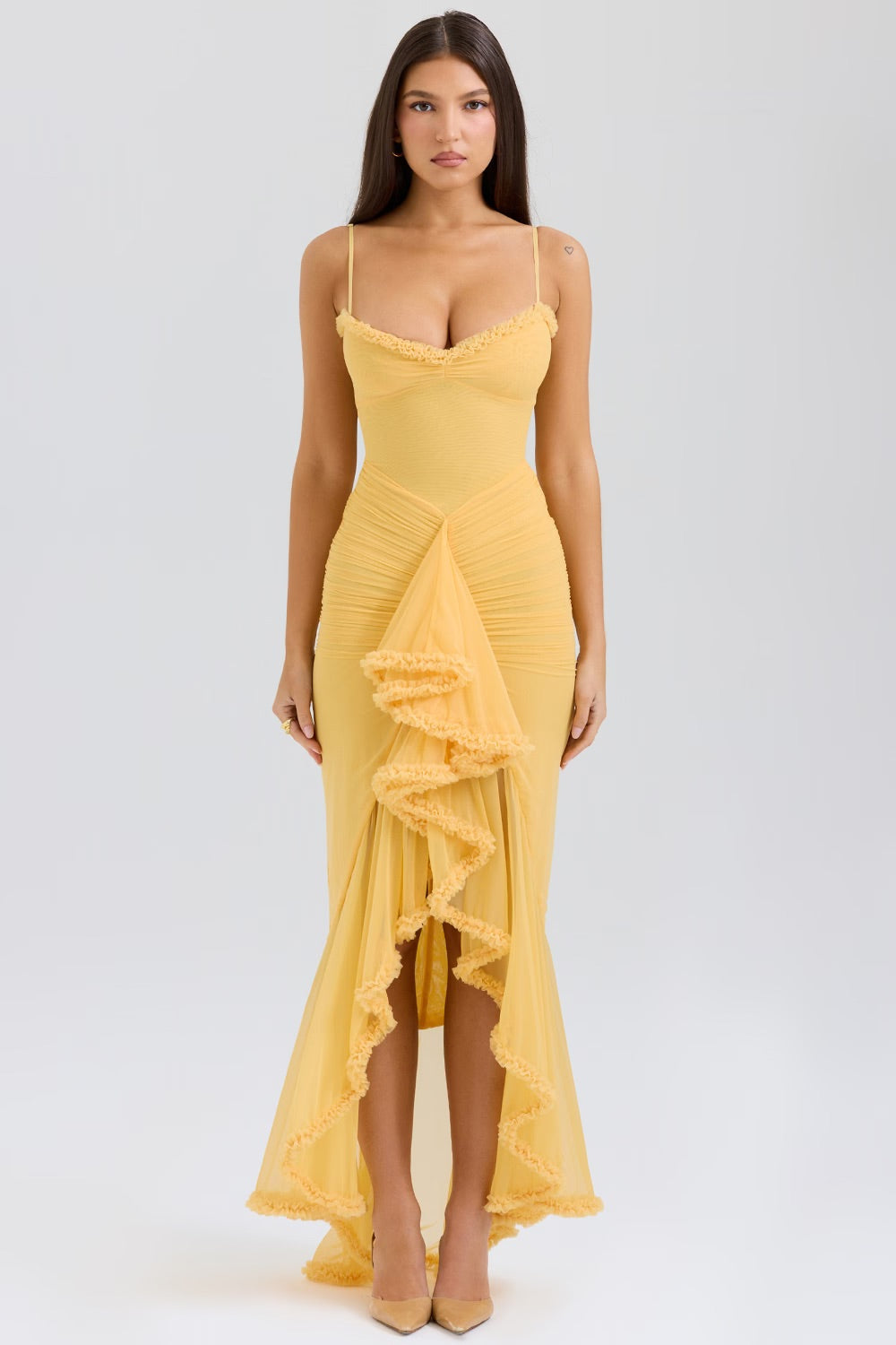 Roxanne Sleeveless dress with straps and ruffles