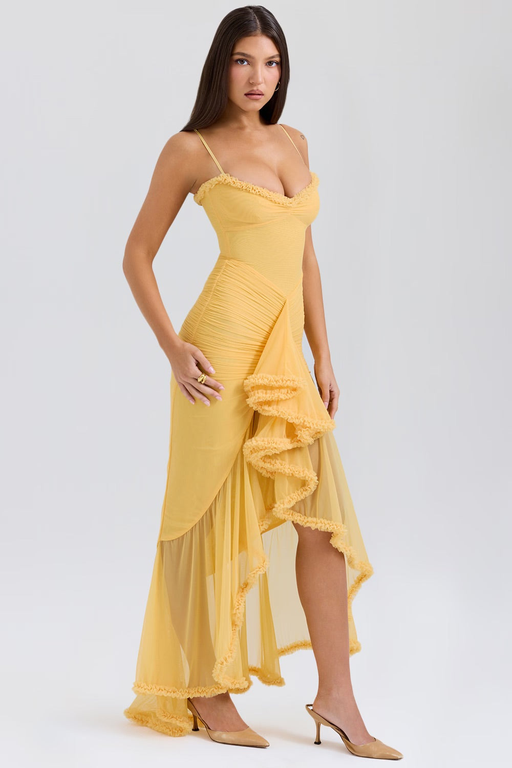 Roxanne Sleeveless dress with straps and ruffles