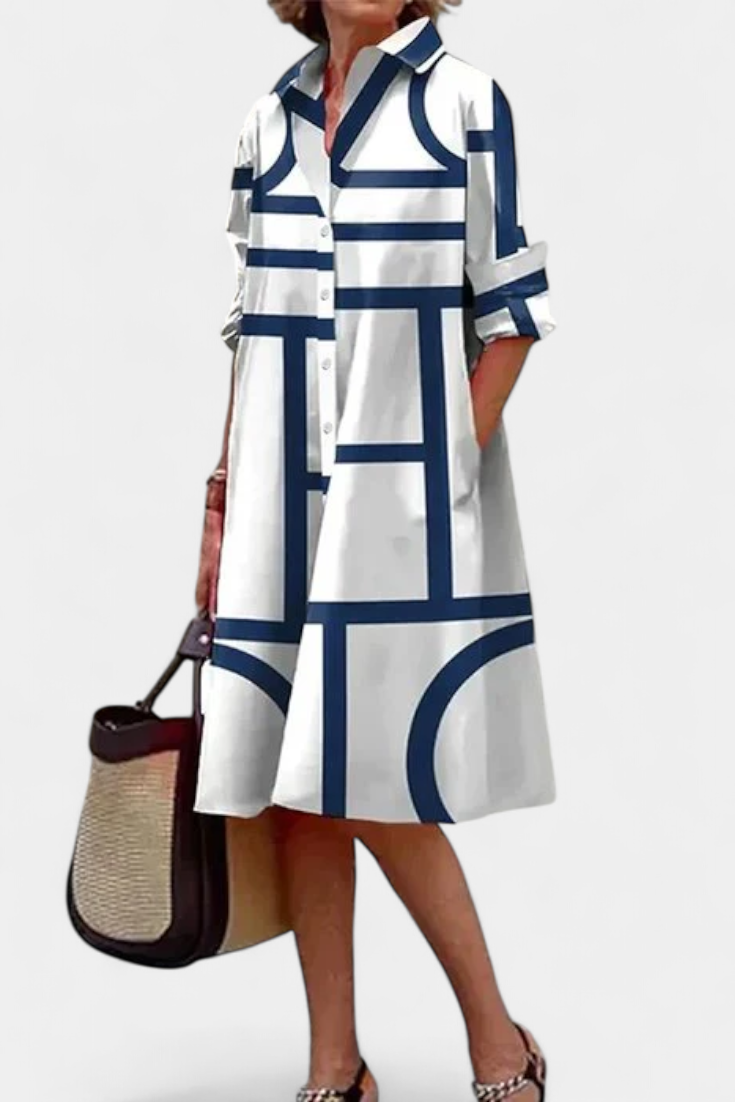 Larissa Cotton and Silk Dress with Geometric Design