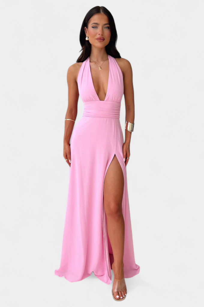 Latisha Halter Dress with Wide Slit