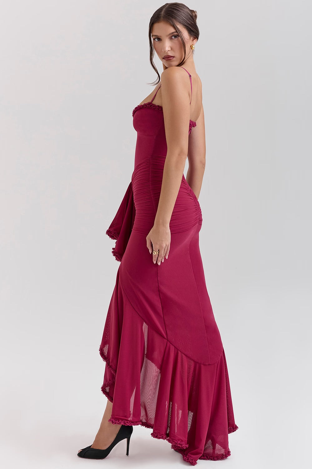 Roxanne Sleeveless dress with straps and ruffles