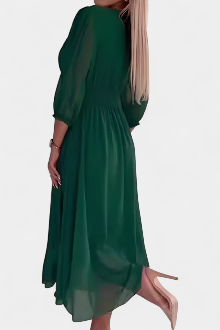 Dorina Chic Midi Dress with V-Neckline and Light Sleeves