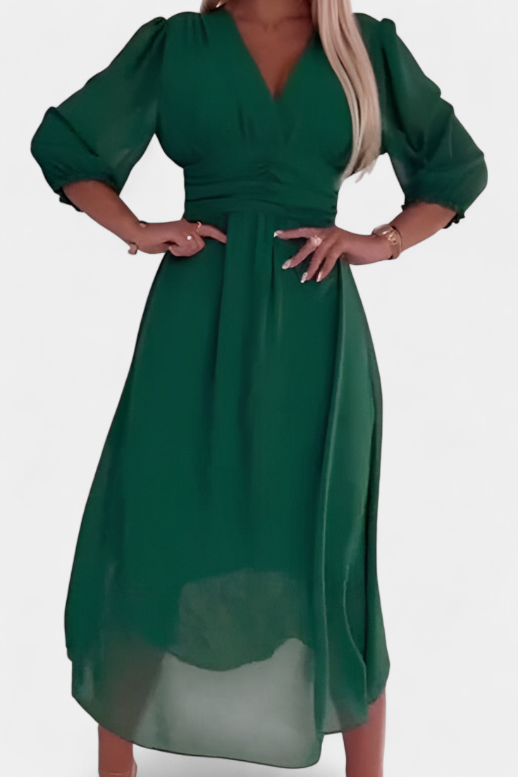 Dorina Chic Midi Dress with V-Neckline and Light Sleeves
