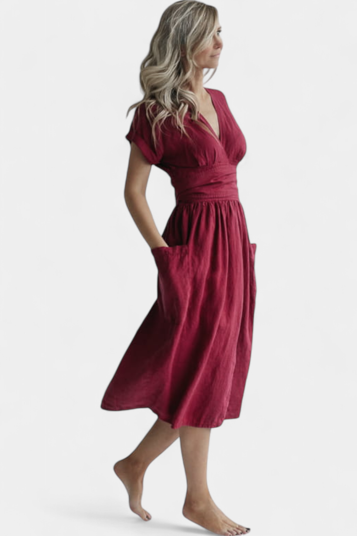 Cressida V-Neck Dress with Adjustable Waist