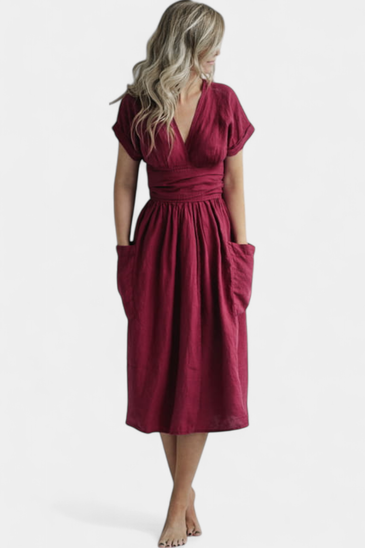 Cressida V-Neck Dress with Adjustable Waist