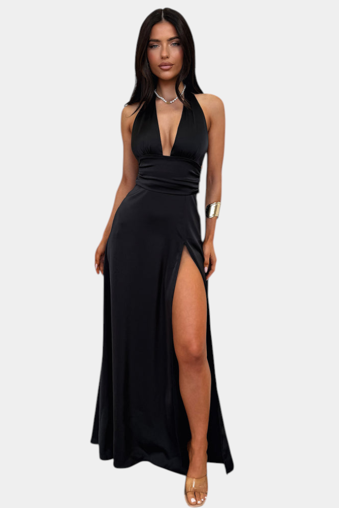 Latisha Halter Dress with Wide Slit