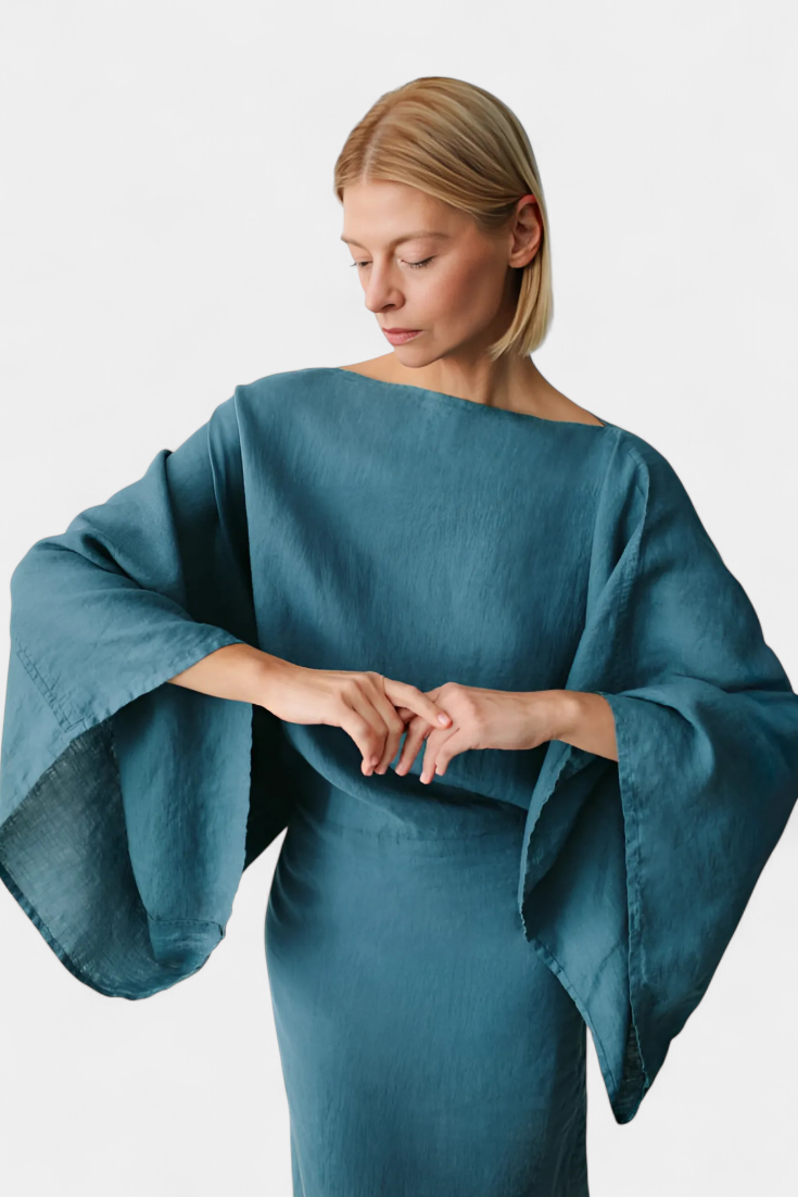 Kamilia Linen and Cotton Blend Kimono Dress