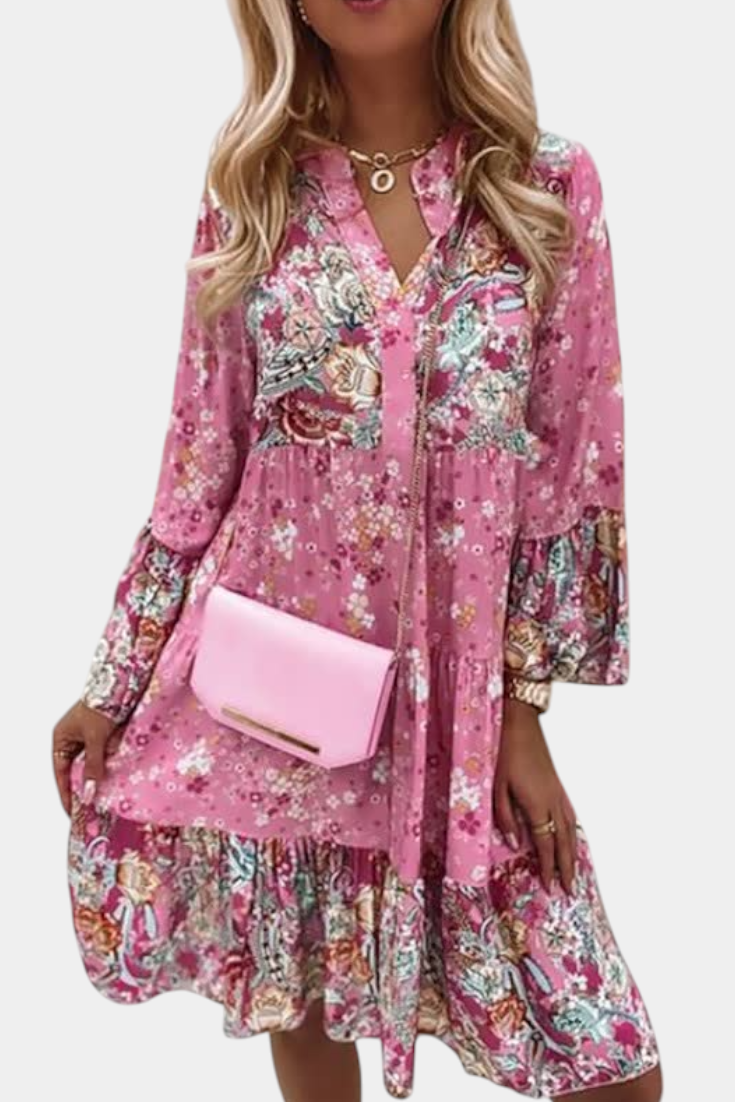 Vera Boho Floral Mini A-Line Dress