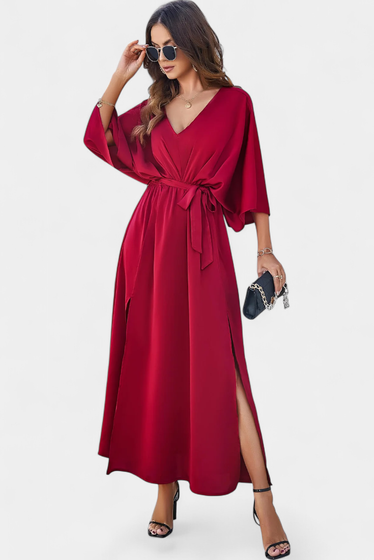 Milly Chic Dress with Slit and Bow Belt