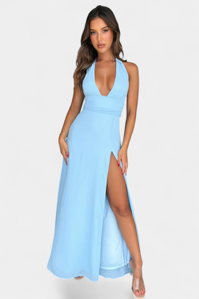 Latisha Halter Dress with Wide Slit