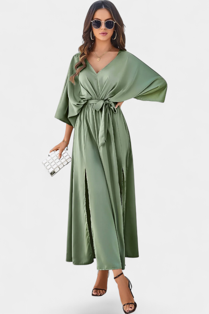 Milly Chic Dress with Slit and Bow Belt