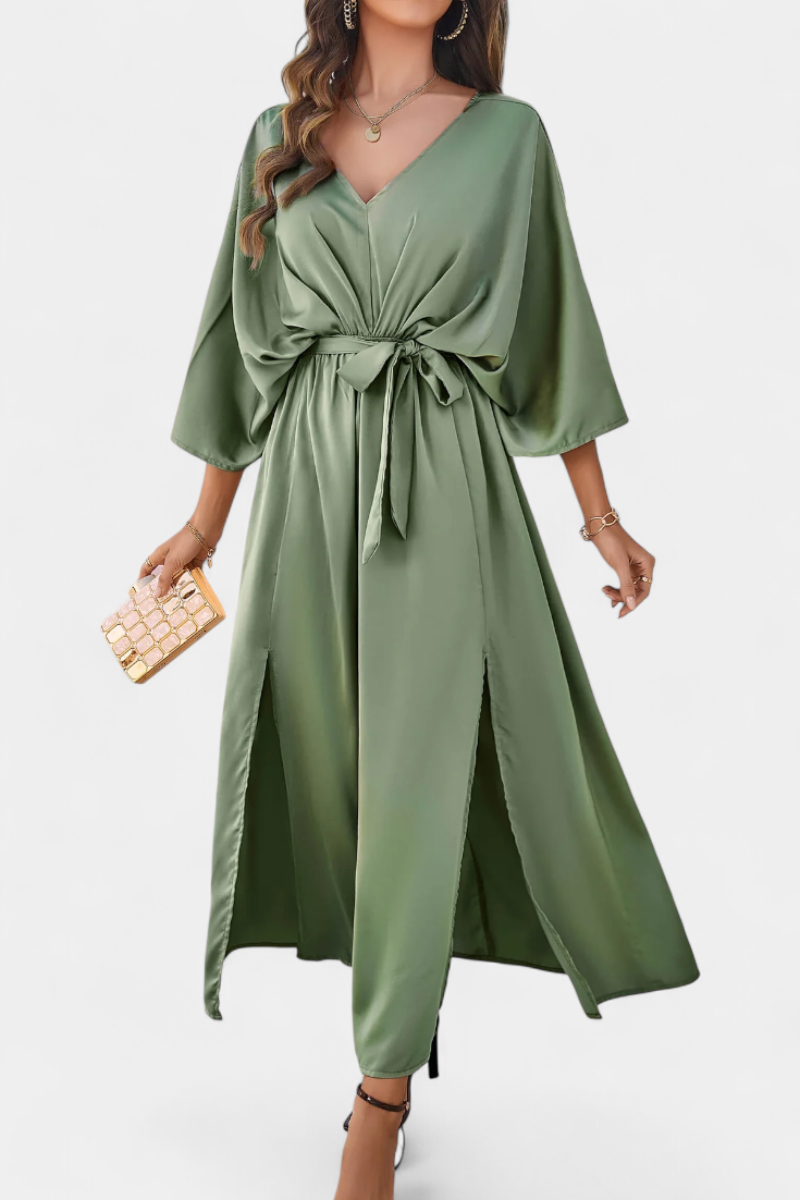 Milly Chic Dress with Slit and Bow Belt