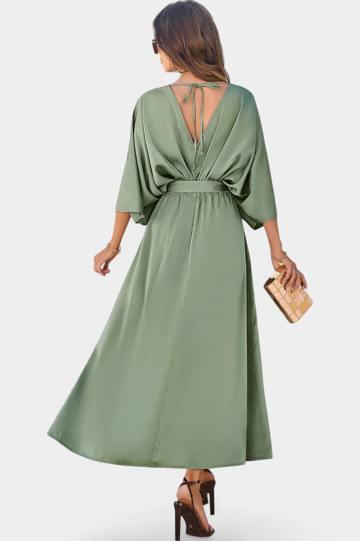 Milly Chic Dress with Slit and Bow Belt