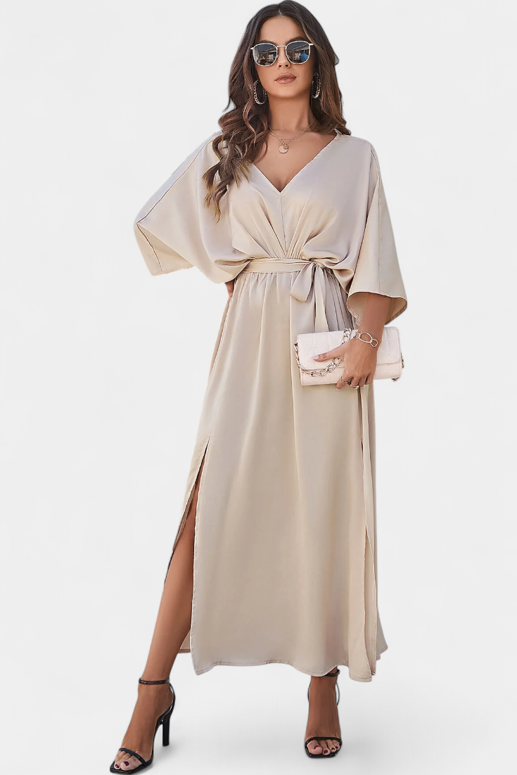 Milly Chic Dress with Slit and Bow Belt