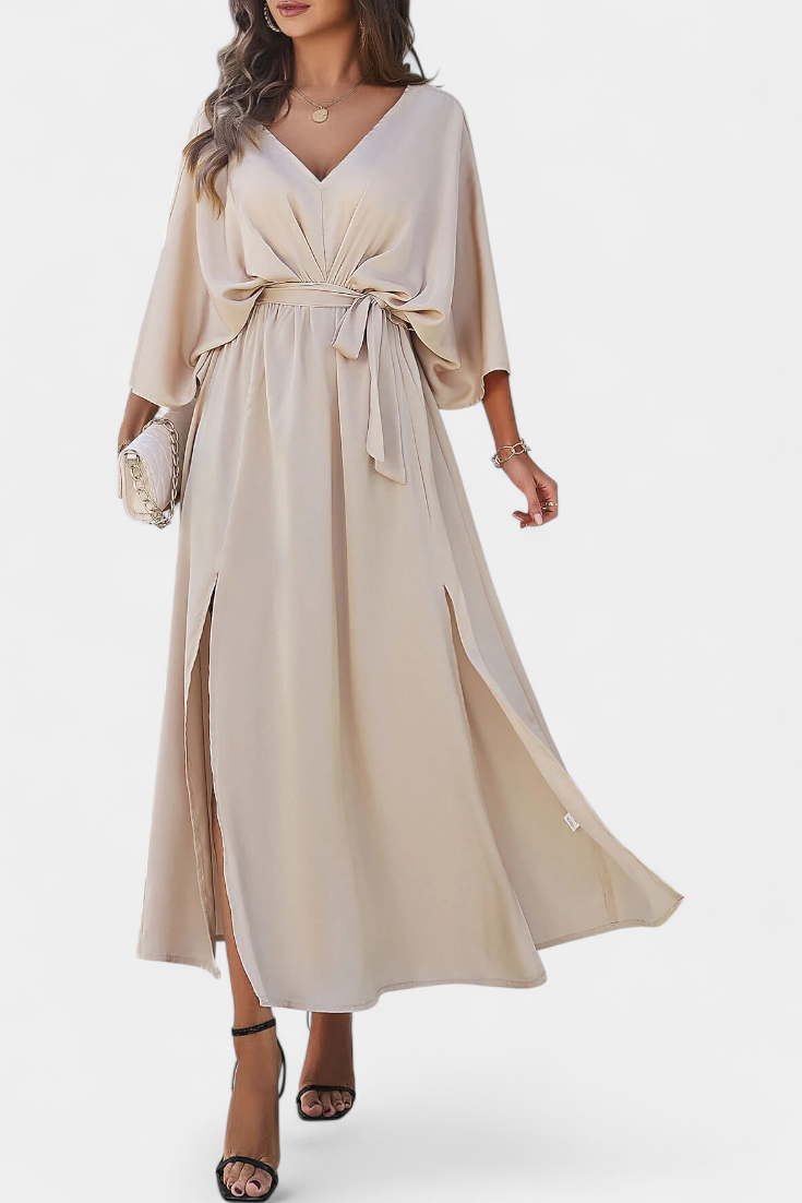 Milly Chic Dress with Slit and Bow Belt
