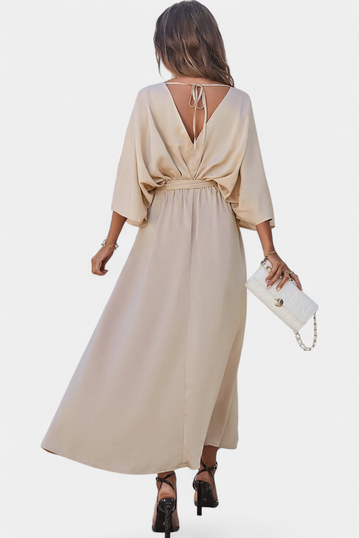 Milly Chic Dress with Slit and Bow Belt