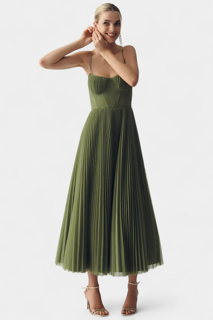 Ottilie Pleated Chiffon Dress with Shaping Corset